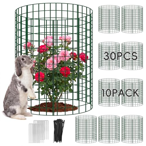 10 Packs Plant Protectors from Animals, 30Pcs 12"x 16" Large Metal Wire Mesh Garden Plant Cages for Outdoor Gardening, Chicken Wire Cloche Plant Cages for Rabbits with Zip Ties & Stakes(Green) - color: Green-10pack-16"x 12"