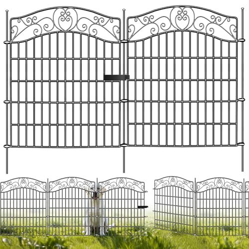 10 Panels No Dig Decorative Outdoor Garden Fence with Gate, 40 in(H) X 23.6 ft(L) Animal Barrier Fencing, Rustproof Portable Fence, Temporary Dog Fence Outdoor for Yard, Outside, Backyard - size: 40 in(H) X 23.6 ft(L) with Gate
