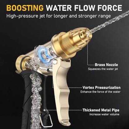 Heavy Duty Metal High Pressure Garden Hose Nozzle Set with Expandable Flexible Water Hose, Adjustable Spray Water Sprayer Gun for Car Washing Lawn Watering Patio Cleaning