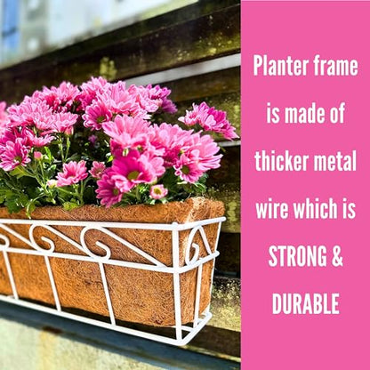 LaLaGreen Fence Window Box (30 in, 2 Pack) White Metal Trough Planter - size: 30" (76cm) x 2 pack