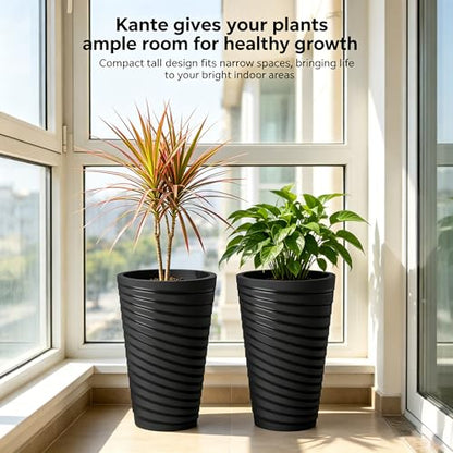 Kante 2-Pack All-Weather 15" H Round Tapered Black Plastic Planters