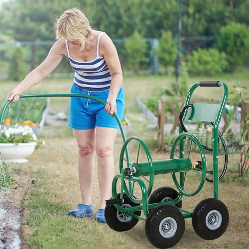 PayLessHere | Garden Hose Reel Cart | Holds Upto 300ft of 5/8" Hose | Green - color: Green