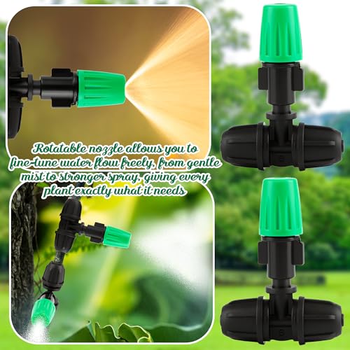 80 Pcs Drip Irrigation Fittings Misting Emitters for 1/4 Inch Irrigation Tubing 3 Way Tee Atomizing Nozzle Kit Micro Spray Parts Adjustable Watering System Garden