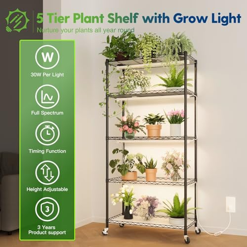 FREELICHT Plant Stand with Grow Light 5-Tier, 4×30W 5000K, 29.5x13.8x61.5IN - size: 29.5x13.8x61.5IN