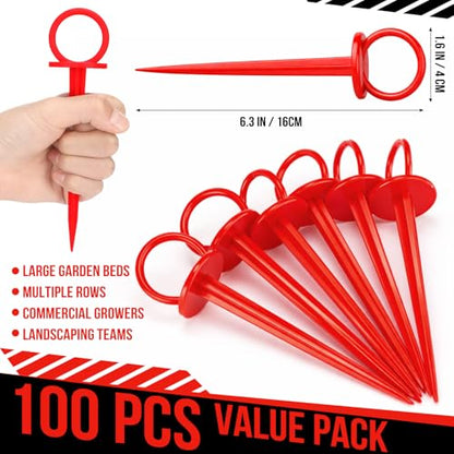 Thyle 100 Pcs 6 Inch Landscape Fabric Pins Circle Top Garden Staples Red
