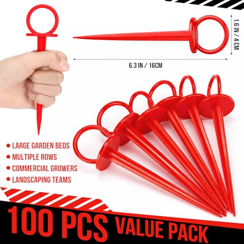 Thyle 100 Pcs 6 Inch Landscape Fabric Pins Circle Top Garden Staples Red