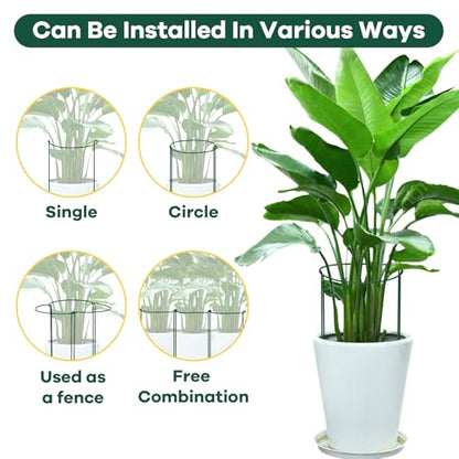 12 Pack Plant Support Stakes, 10" Wide x 16" High Half Round Metal Peony Cages and Support, Green Garden Plant Stake Plant Support Ring Border for Peony Tomato, Hydrangea, Flower Indoor Outdoor