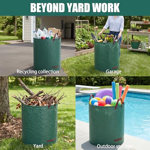 4 Pack 132 Gallon Lawn Bags with Stand Frame Gloves(D31.5,H39.4 in)
