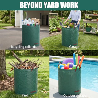 4 Pack 132 Gallon Lawn Bags with Stand Frame Gloves(D31.5,H39.4 in)