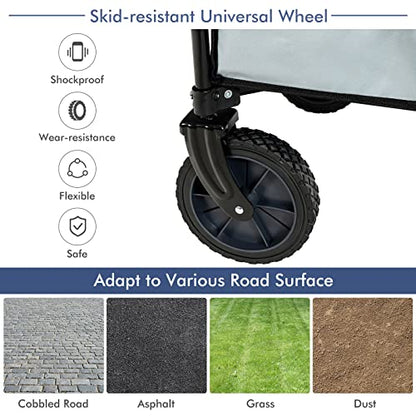Goplus Collapsible Wagon, Folding Utility Wagon Cart w/Universal Wheels & Adjustable Handle & Cover Bag, Grocery Wagon for Garden Shopping Camping (Grey) - color: Gray