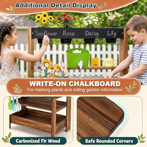 GLACER Mud Kitchen for Kids Outdoor, Fir Wood Potting Bench