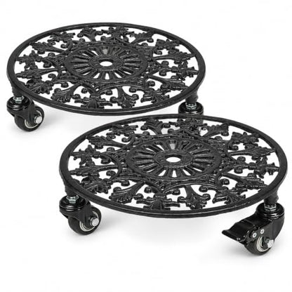 2 Pack 11" Plant Caddy with Wheels, Heavy Duty Metal, Black - color: Round Metal Black, size: 11 INCH 2PCS