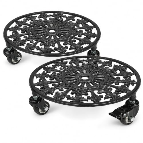 2 Pack 11" Plant Caddy with Wheels, Heavy Duty Metal, Black - color: Round Metal Black, size: 11 INCH 2PCS