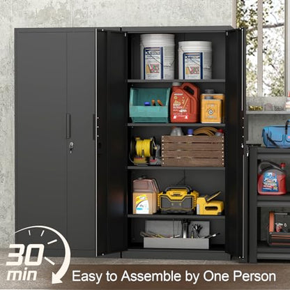 GREATMEET Garage Storage Cabinet, 1.83" H Lockable Metal Cabinet, Black - color: Black, size: 18"D x 34"W x 72"H