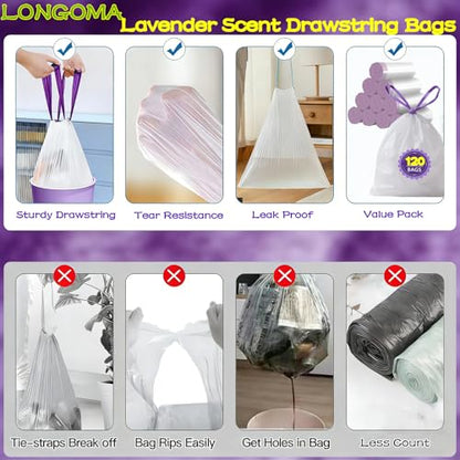 13 Gallon Tall Kitchen Trash Bags Drawstring 120CT Lavender Scented Strong - size: 1 Count (Pack of 120)