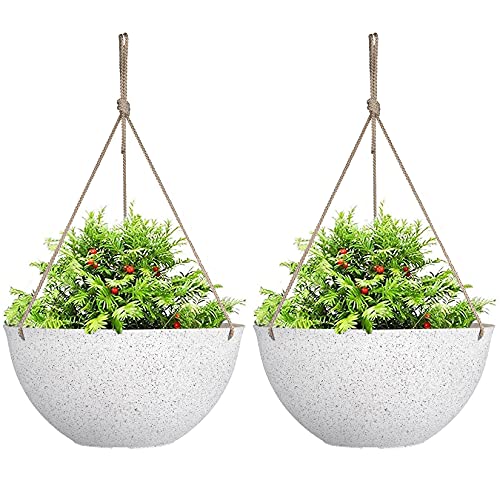 LA JOLIE MUSE Large Hanging Planters for Outdoor Plants, Set of 2,13 Inch - color: Speckled White
