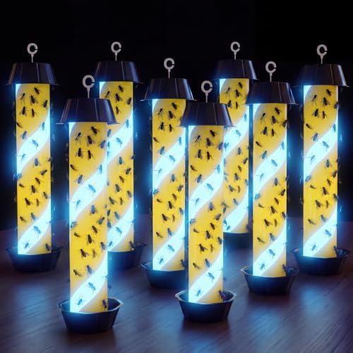 Glow in The Dark Fly Stick with Hanging Hook Adhesive Flying Bug Catcher for Outdoor & Indoor Sticky Insect Trap with Blue Fluorescent for Mosquitoes Flies Bee Wasp Moth Waterproof(Black,8 Pack) - color: Black