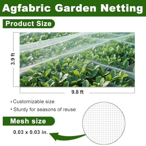Agfabric Garden Netting 3.9'x9.8' Insect Pest Barrier Netting for Garden Protection,Plant Cover Row Cover Mesh Netting for Vegetables Fruit Trees and Plants,White - size: 3.9'x9.8'
