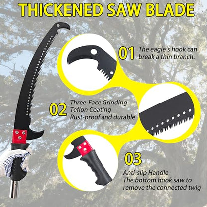 Manual Pole Saw, 7.3-27 ft Extendable Tree Pruner, Sharp Steel Blade & Scissors for High Branches Trimming, Lightweight 8 Fiberglass Handles, Ideal for Backyard/Garden Palm & Shrub Pruning