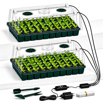 2-Pack 60-Cell Seed Starter Tray with Grow Light, 1-24H Timer - size: 60-Cell Seed Starter Tray with Grow Light 2 Pack