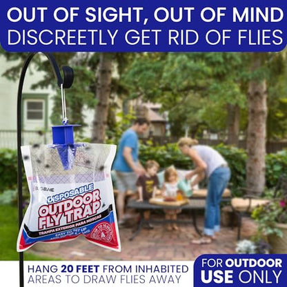 Fly Traps Outdoor Fly Trap for Patio. 9 Non-Toxic Pre-Baited Flies Bags Outdoor Disposable. Hanging Bug Catchers for All Filth Flies Killer for Outside Bug Control in Yard Horse Ranch Trash Can. - size: 9pk