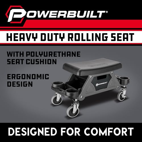 Powerbuilt Heavy-Duty Utility Rolling Seat Upgraded with Padding, Sturdy Locked in Trays, Premium Wheels for Garage Work - Grey 642924ECE - size: Foam Cushion