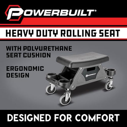 Powerbuilt Heavy-Duty Utility Rolling Seat Upgraded with Padding, Sturdy Locked in Trays, Premium Wheels for Garage Work - Grey 642924ECE - size: Foam Cushion