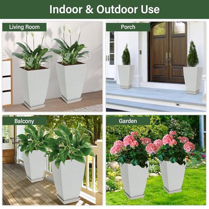 Neoaider Set of 2 Tall Planter, 21 inch Large Plastic Planter, Bluish Gray - color: Bluish-gray