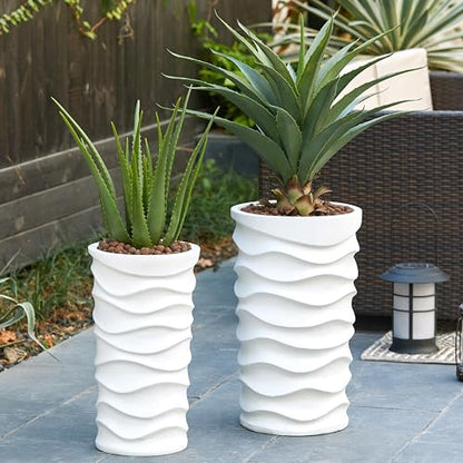 LuxenHome Tall Planters for Outdoor Plants, Set of 2 Garden Plant Pot White - color: White 2