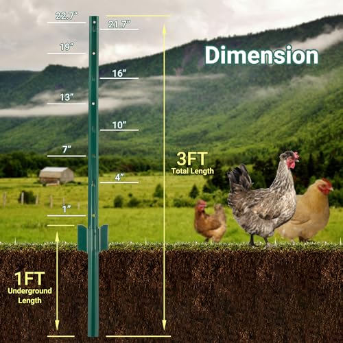 Metal Fence Posts 3 FT, Pack of 16 Green Heavy Duty U Posts - color: Green, size: 3FT-16Pack