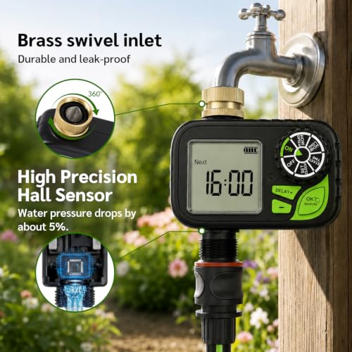 Sprinkler Timer for Garden Hose, Water Timer with Rain Delay, IP55 Weatherproof, Fits Standard 3/4" NH Hose Faucet