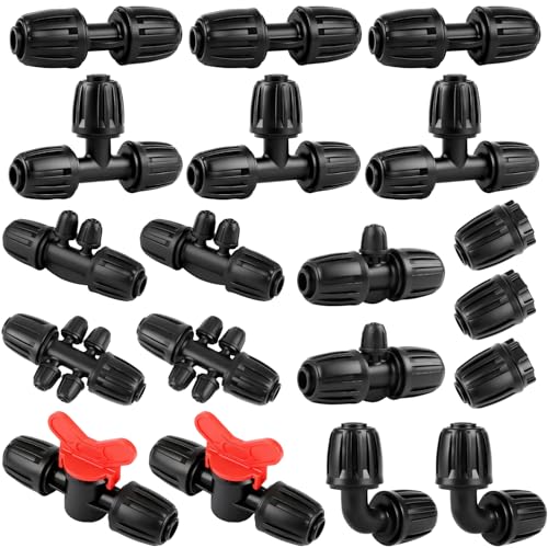 19 Pieces 1/2 Inch Drip Irrigation Fittings Kit, 1/2'' Drip Line Barbed Fittings for 1/2 Inch Irrigation Tubing (1/2" ID x 0.650" OD) Anti-Leak Lock Nut Connectors for Garden Drip System - size: 1/2" Fittings Kit-19P