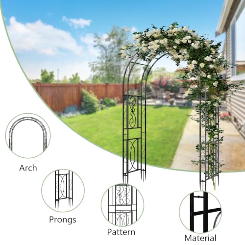 unho Metal Garden Arbor Trellis, Black Arch for Climbing Plants 84 * 52in - size: 52*21*84inch