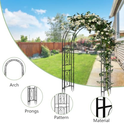 unho Metal Garden Arbor Trellis, Black Arch for Climbing Plants 84 * 52in - size: 52*21*84inch