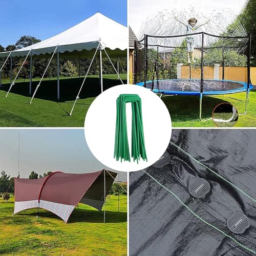 10Pcs Garden Staples Landscape Stakes Ground Pins, Lawn Staples Weed Fabric Staple, Steel Sod Anchor Securing Pegs for Securing Fabric (Green, 10x4cm) - color: Green