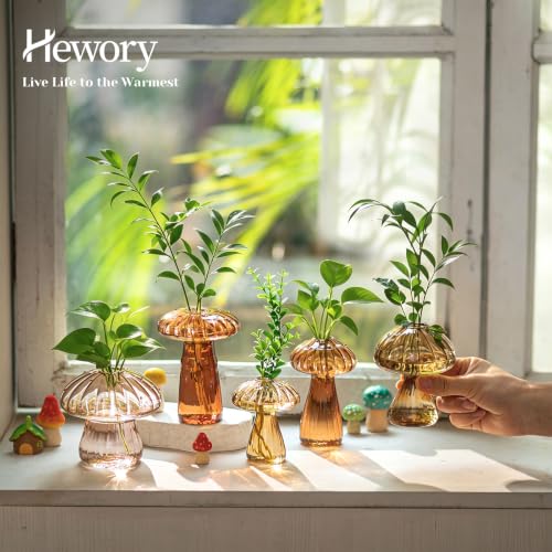 Hewory Plant Propagation Stations: 5PCS Amber Mushroom Vase for Flower - color: Multi-brown, size: 5
