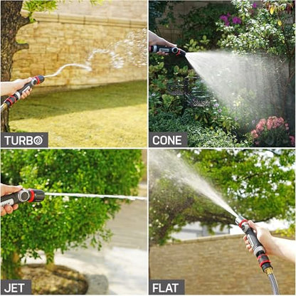 Eden PRO Metal Straight 4-Pattern Hose Nozzle: Thumb Operated, Turbo Spray - style: Straight Thumb Control