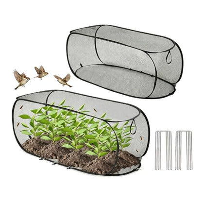 2 Pack Pop Up Mesh Black Plant Covers for Raised Garden Beds