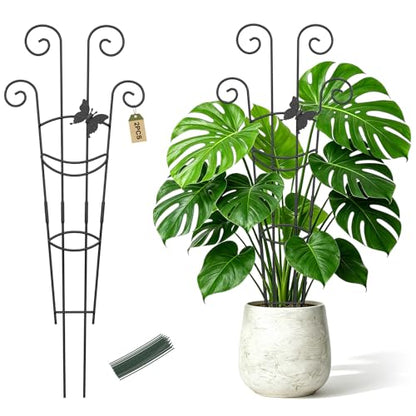 Plant Trellis 2 Pack Trellis for Potted Plants 29.96 in Trellis for Climbing Plants Indoor Plant Support Expandable Metal Monstera Plant Support for Pothos Ivy with Plant Ties - size: 29.96in, 2P