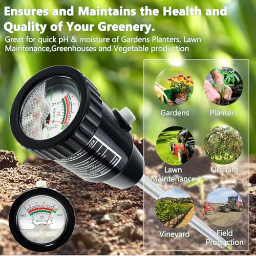 2 in 1 Soil PH Meter Soil Moisture Sensor Meter Soil PH Tester Soil Test Kit Gardening Tool for Indoor Outdoor Plant Garden Lawn Farm Waterproof Metal Electrode 295mm Long