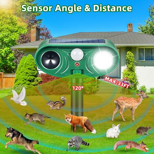 2026 Ultrasonic Solar Animal Repellent Outdoor, Deer Repellent Devices Cat Squirrel Rabbit Dog Raccoon Deterrent with Motion Sensor Flash Light for Yard Garden Lawn 2 Pack(Green)