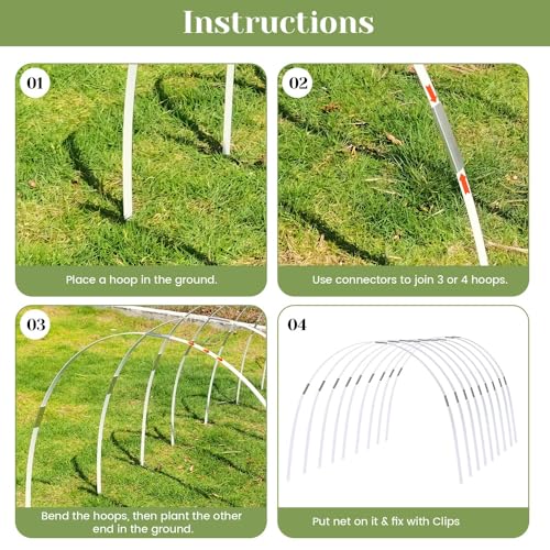 Greenhouse Hoops 60pcs, Sunwuk Garden Hoops for 1-3.5ft Wide Raised Bed, 15 Sets of 5.6ft Long Super Bendable Fiberglass Support Hoops Frame, Mini Greenhouse Flat for Row Cover (S Size) - style: 60pcs