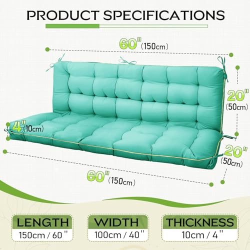 Oxford Fabric Swing Cushions with Backrest & Tie Straps for Patio Bench - color: Aqua Blue