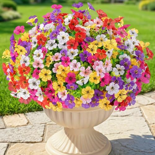 Lifewit Artificial Flowers for Outdoor, Faux Flowers for Garden Decor - color: 6 Mix Color