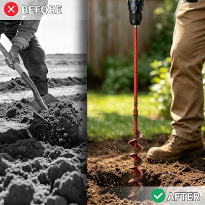 TCBWFY 2x32 Inch Auger Drill Bit for Planting - Long Handle Easy Planter Garden Auger - Bulb & Bedding Plant Augers - Post Hole Digger for 3/8”Hex Drive - size: 2"x32"-Red