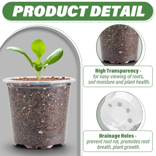 RooTrimmer 3.5" Clear Seeding Pots 100-Pack Round for Seeds Starter Pots, Seeds Germination Transparent Nursery Pots with Drainage Holes (100PCS) - size: 3.5Inch 100P