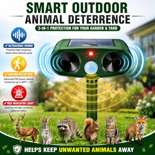 Solar Deer Repellent Ultrasonic Animal Repeller Outdoor Squirrel Deterrent
