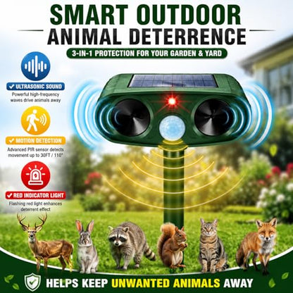 Solar Deer Repellent Ultrasonic Animal Repeller Outdoor Squirrel Deterrent