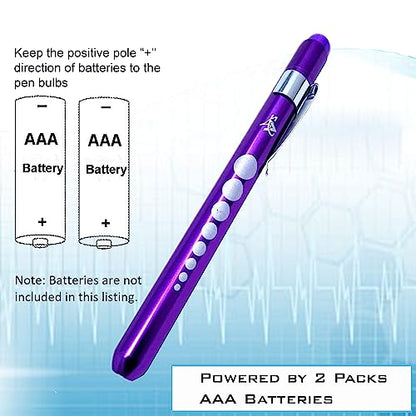 5pc Bandage Scissors 5.5", Stitch Scissors 4.5", Hemostat 5.5" Straight & Curved, Diagnostic Penlight Made of Premium Quality Stainless Steel - For Training Emergency Supplies & First Aid Kit (Purple) - color: Purple