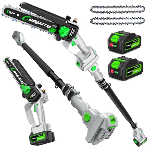 CEEPUY 2-in-1 Brushless Electric Pole Saws for Tree Trimming,8 Inch Cordless Mini Chainsaw with Extension Pole and 2 x 4000mAh Batteries, Pole Chain Saw Gift for Men Dad Husband Fathers Gardener 2026 - size: Warm Gray 8-inch